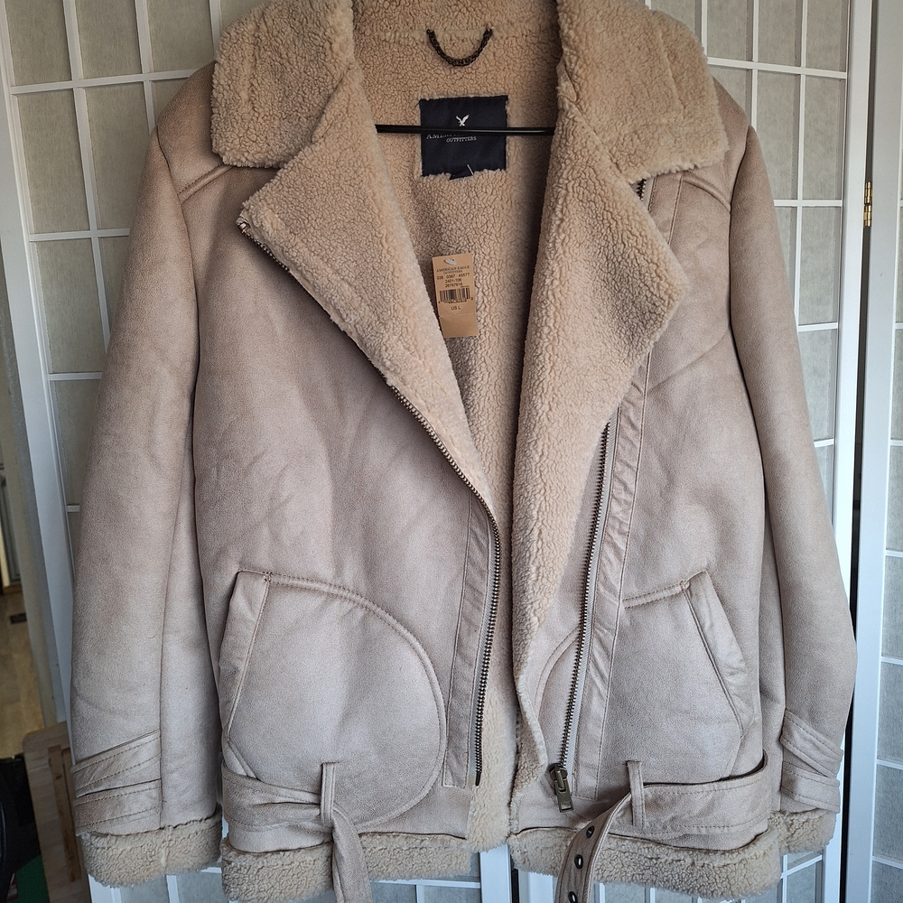 American Eagle Outfitters Cream Shearling Jacket